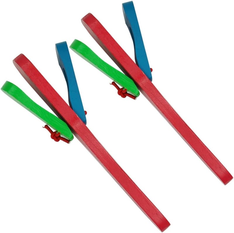 mocrcrel 2 Pcs Professional Castanets, Single Set with Handle，Wooden Castanet Clapper Educational Musical Percussion 8 inch (Blue +Red + Green) - Image 2